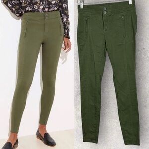 Loft High‎ Waist Skinny Pants Green Size 00 or 24 Zipper Pockets Stretch Pockets